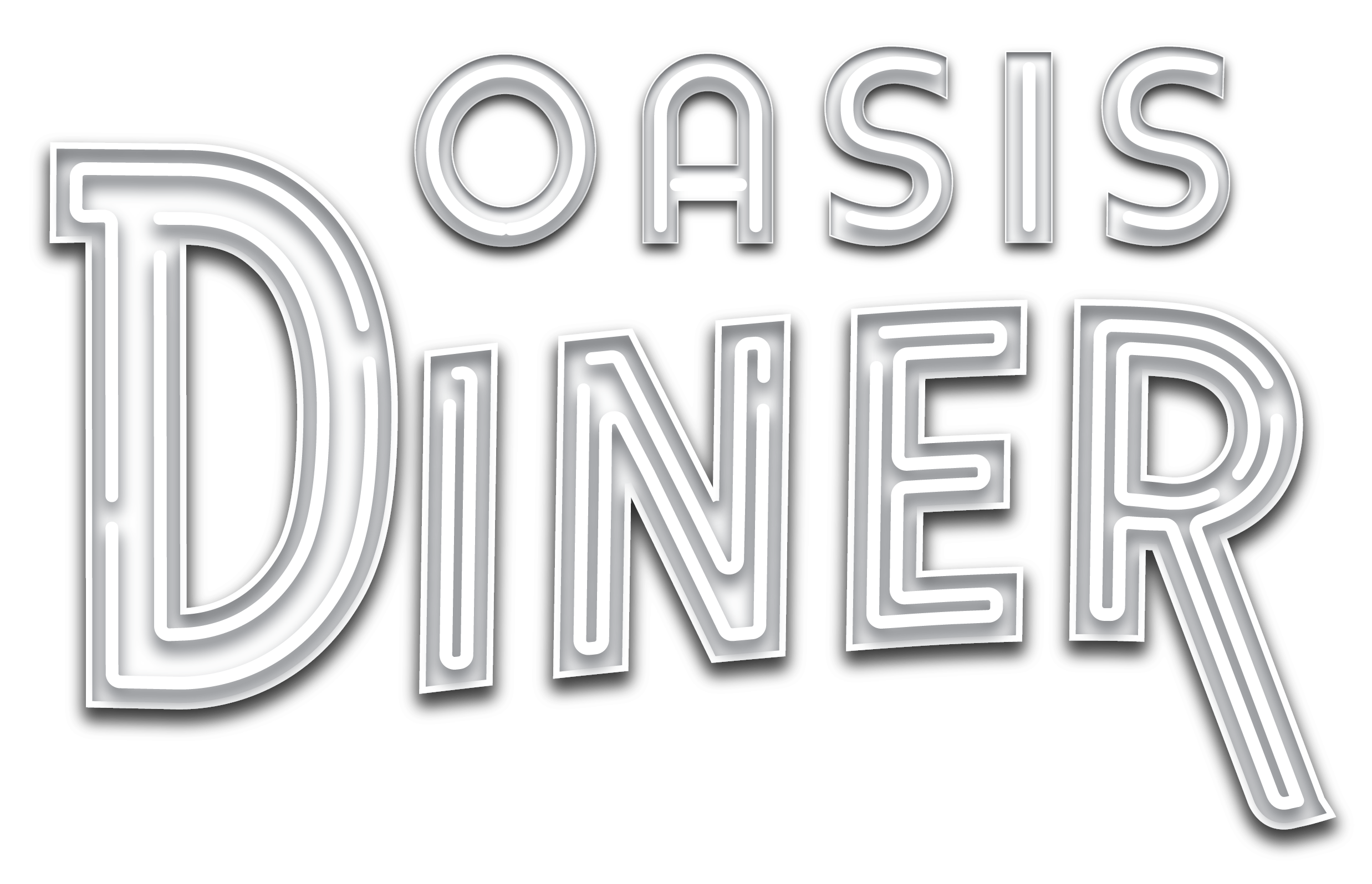 Neon sign that reads 'OASIS DINER' in white letters on a black background.