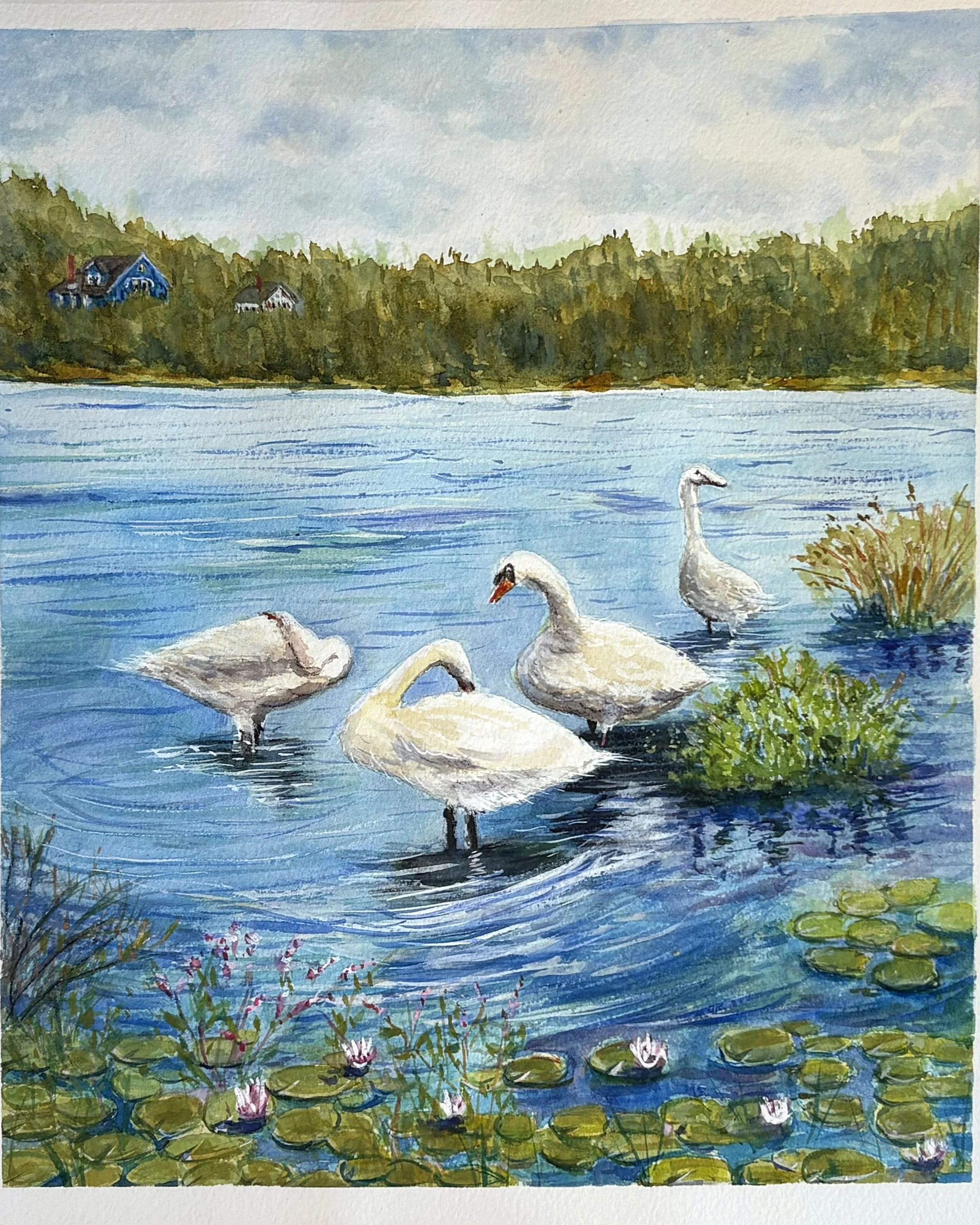 "Gathering at the Lake"
(Lake Lily at Cape May Point, NJ)
matted and framed, image size 9" x 11"
(Prints available)