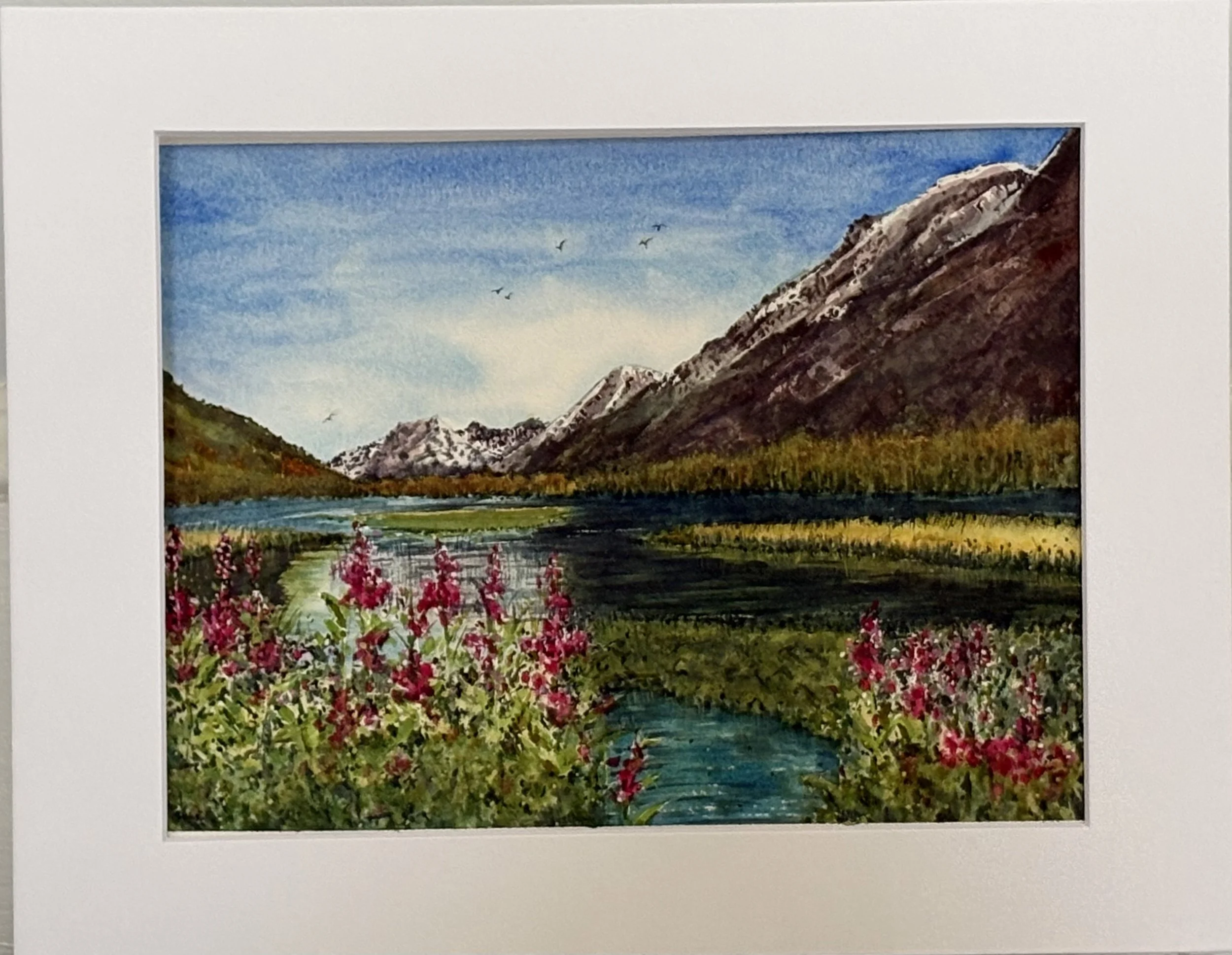 "Flowers Between the Mountains"
matted, image size 12" x 9" 