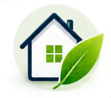 Icono de una casa con una hoja verde