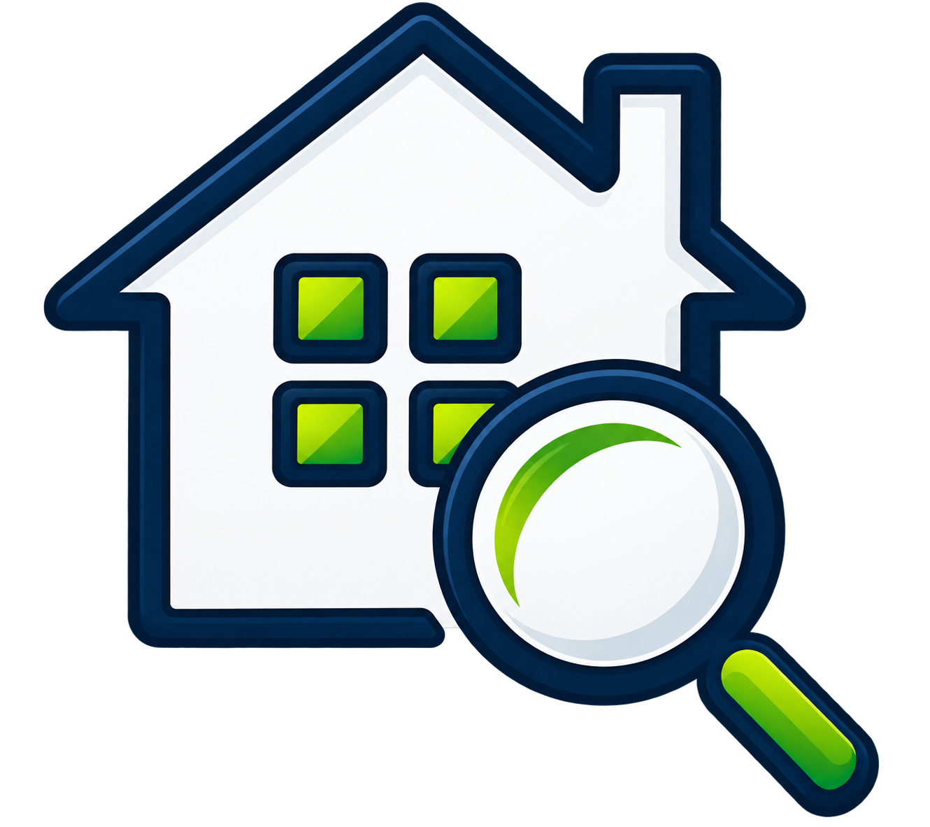 Icono de una casa con un lupa, indicando búsqueda o inspección de propiedades.