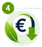 Símbolo del euro con flecha de descarga abajo, fondo verde y círculo número 4 en la esquina superior izquierda.