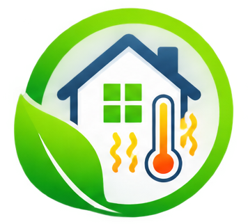 Icono de casa con termómetro y ondas de calor, indicando control de temperatura o climatización.