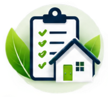 Lista de tareas con una casa y hojas verdes de fondo