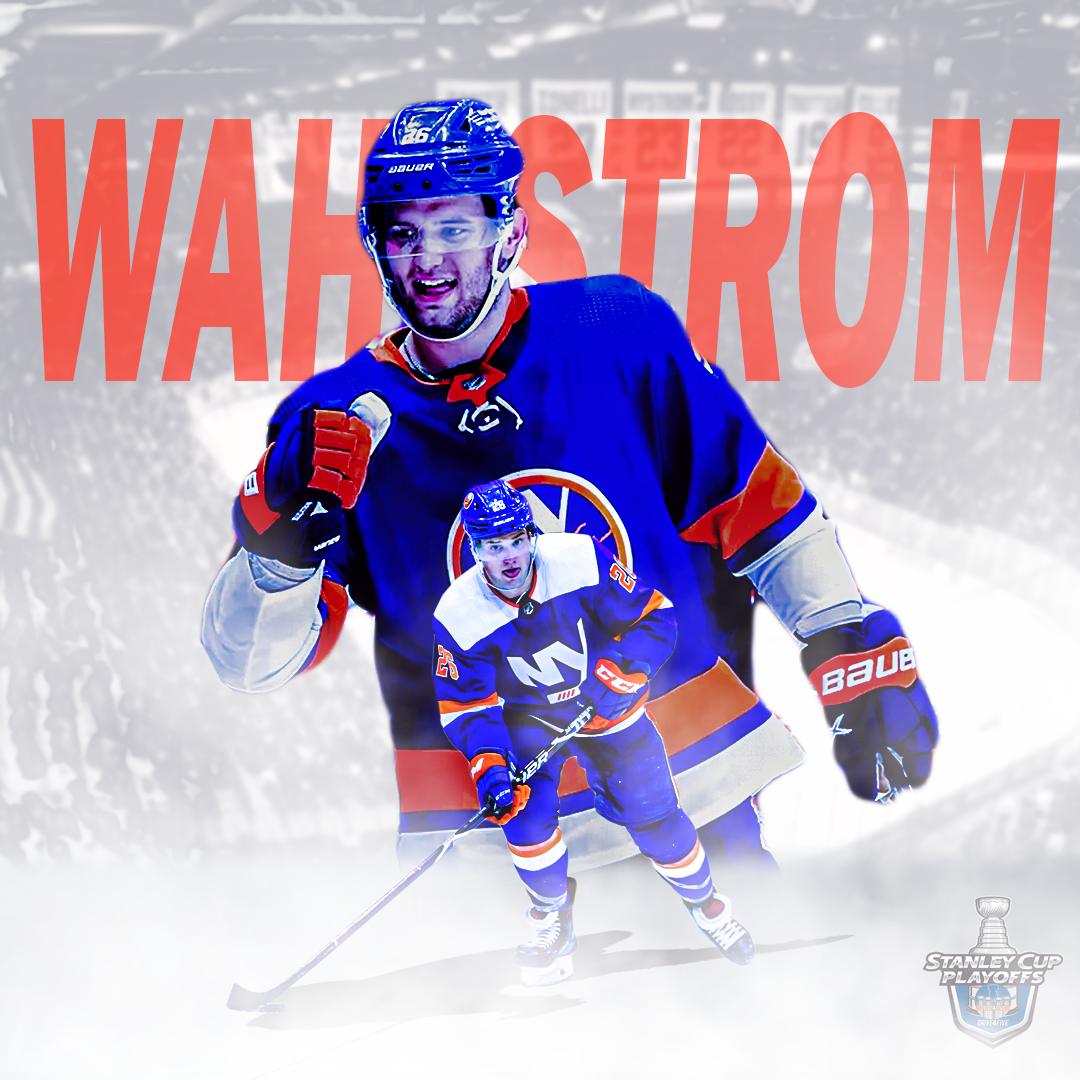 Graphic of a hockey player in a blue and orange jersey celebrating after a game, with the word 'WASHED' in large red letters behind him. The background shows a hockey arena with an audience, and the Stanley Cup Playoffs logo is at the bottom right co