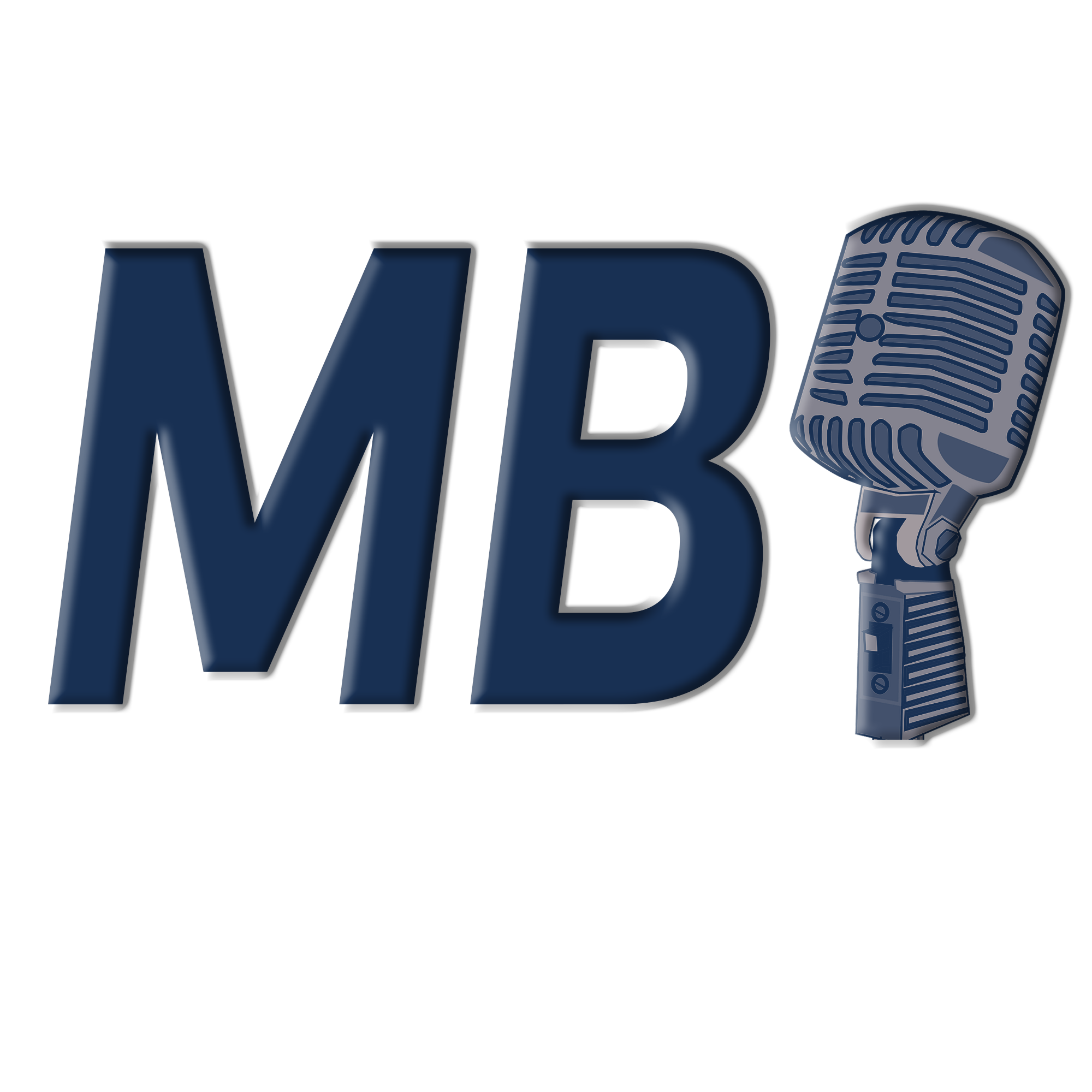 Close-up of a logo with the text 'WB' and a vintage microphone on the right side.