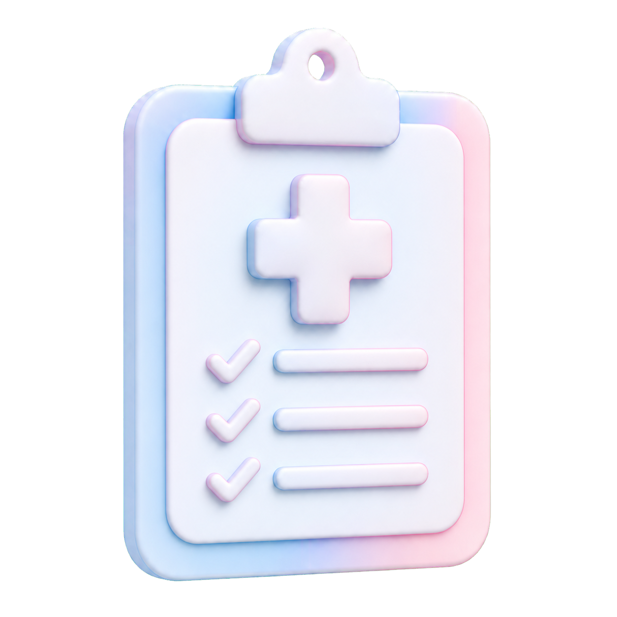 3D illustration of a medical clipboard with a white cross and checklist with check marks.