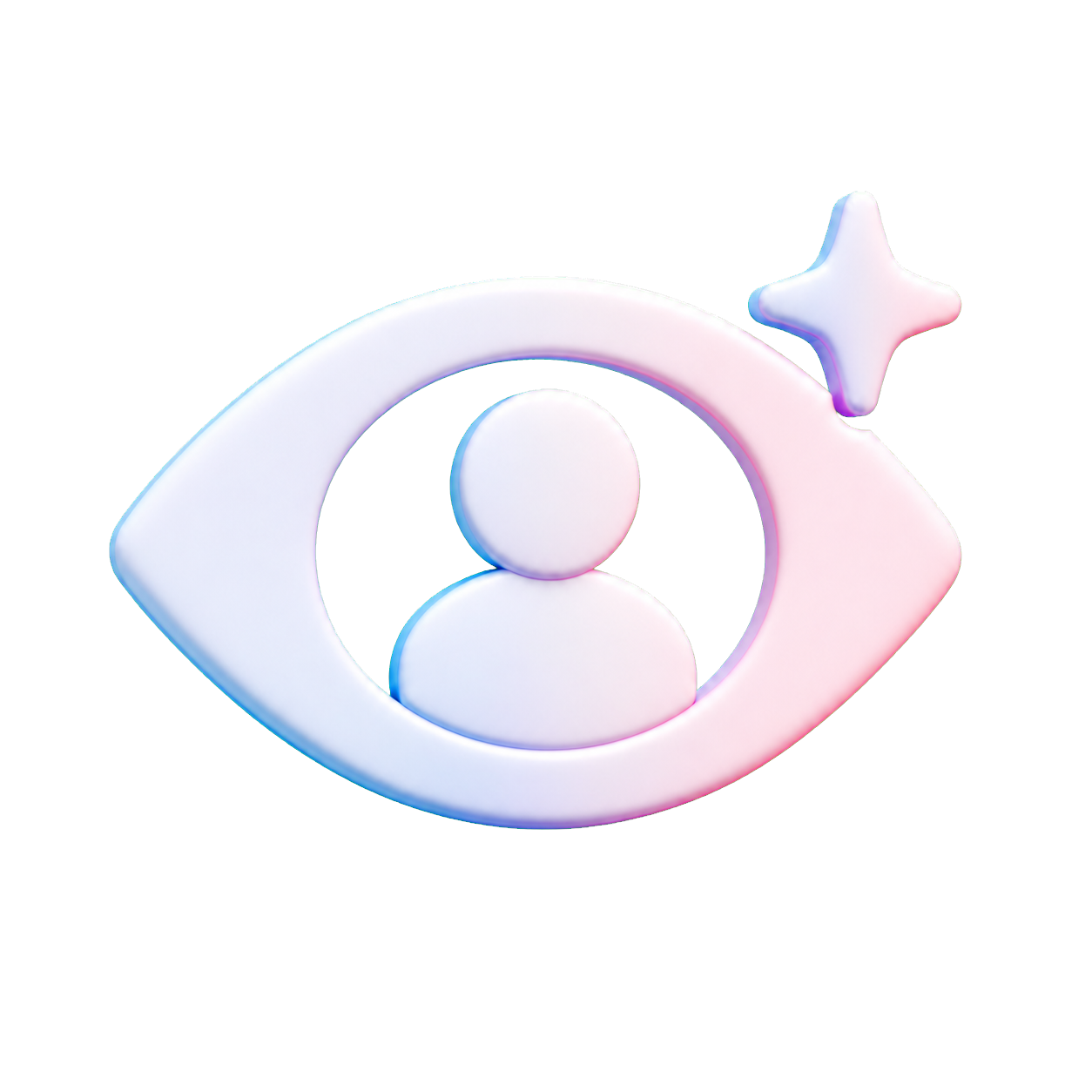 Digital icon of an eye with a person in the center and a star above, symbolizing privacy or user profile.