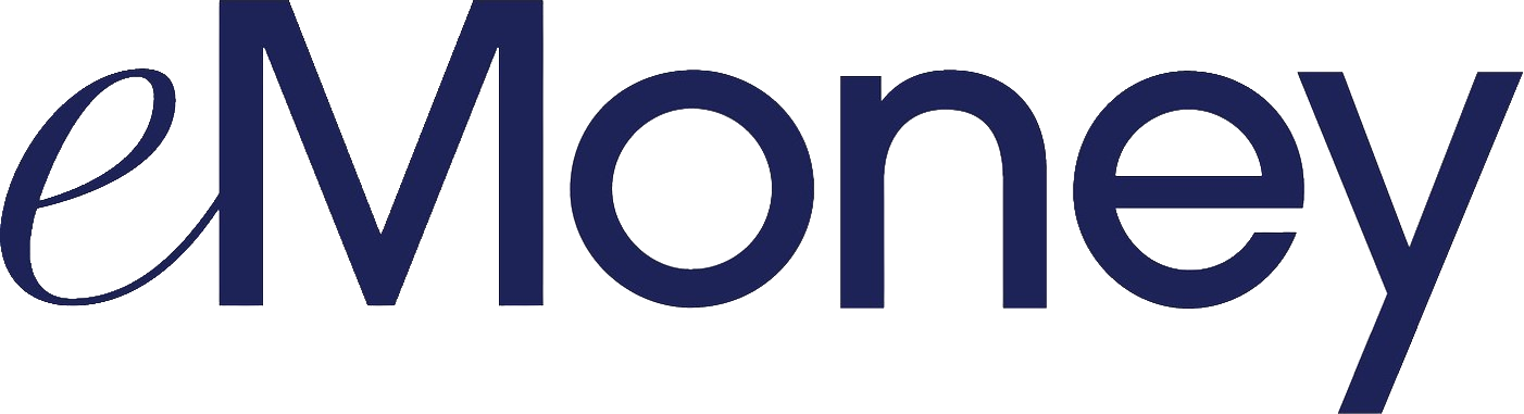 A close-up of the eMoney logo with navy blue text on a white background.