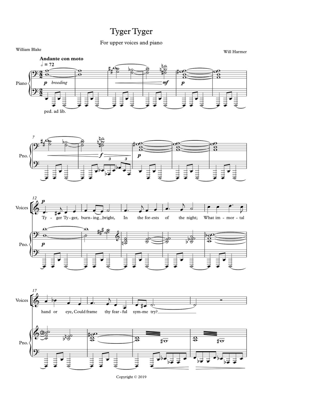 Tyger, Tyger
Upper voices and piano
  Choral  
