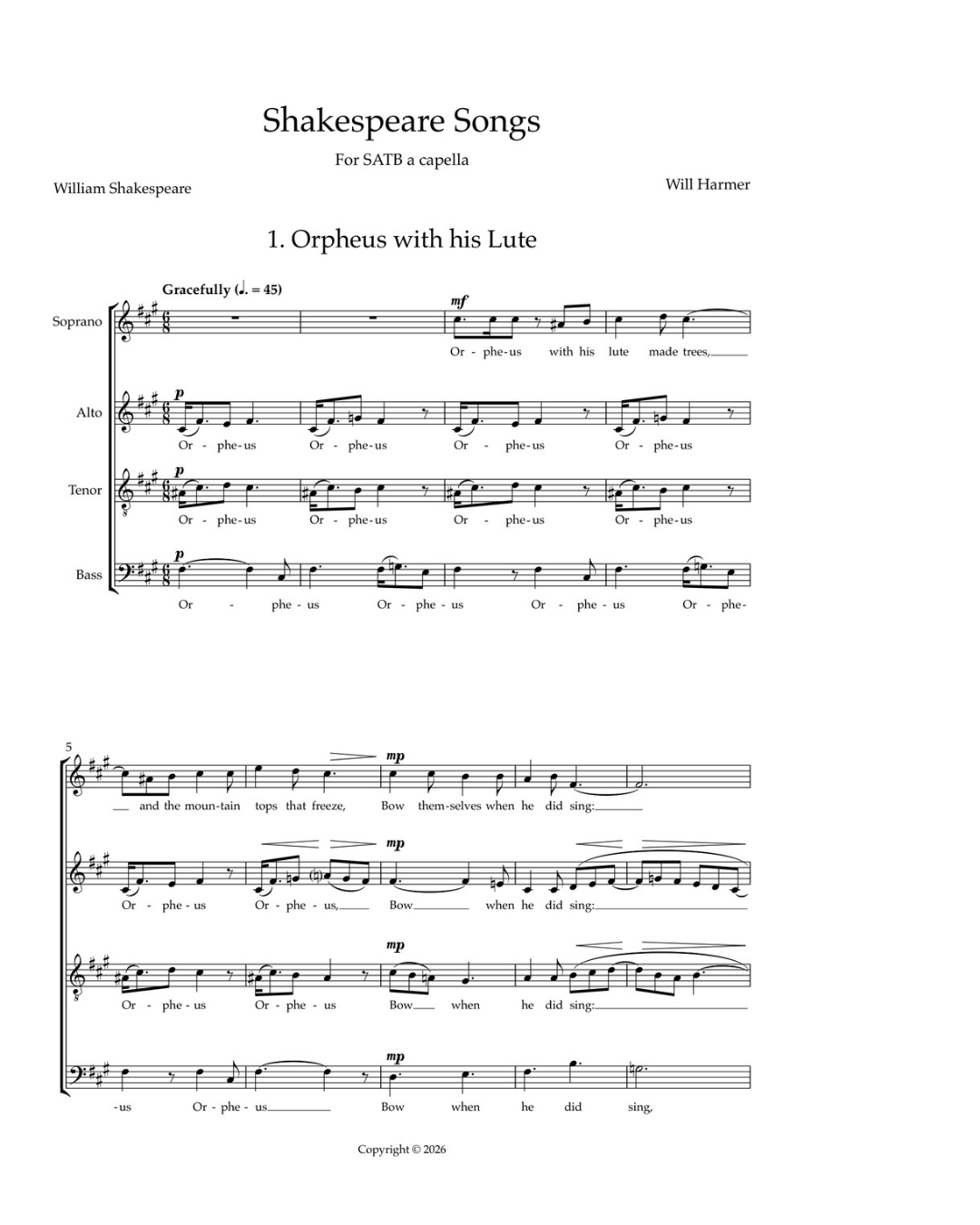 Shakespeare Songs
SATB a cappella
  Choral  