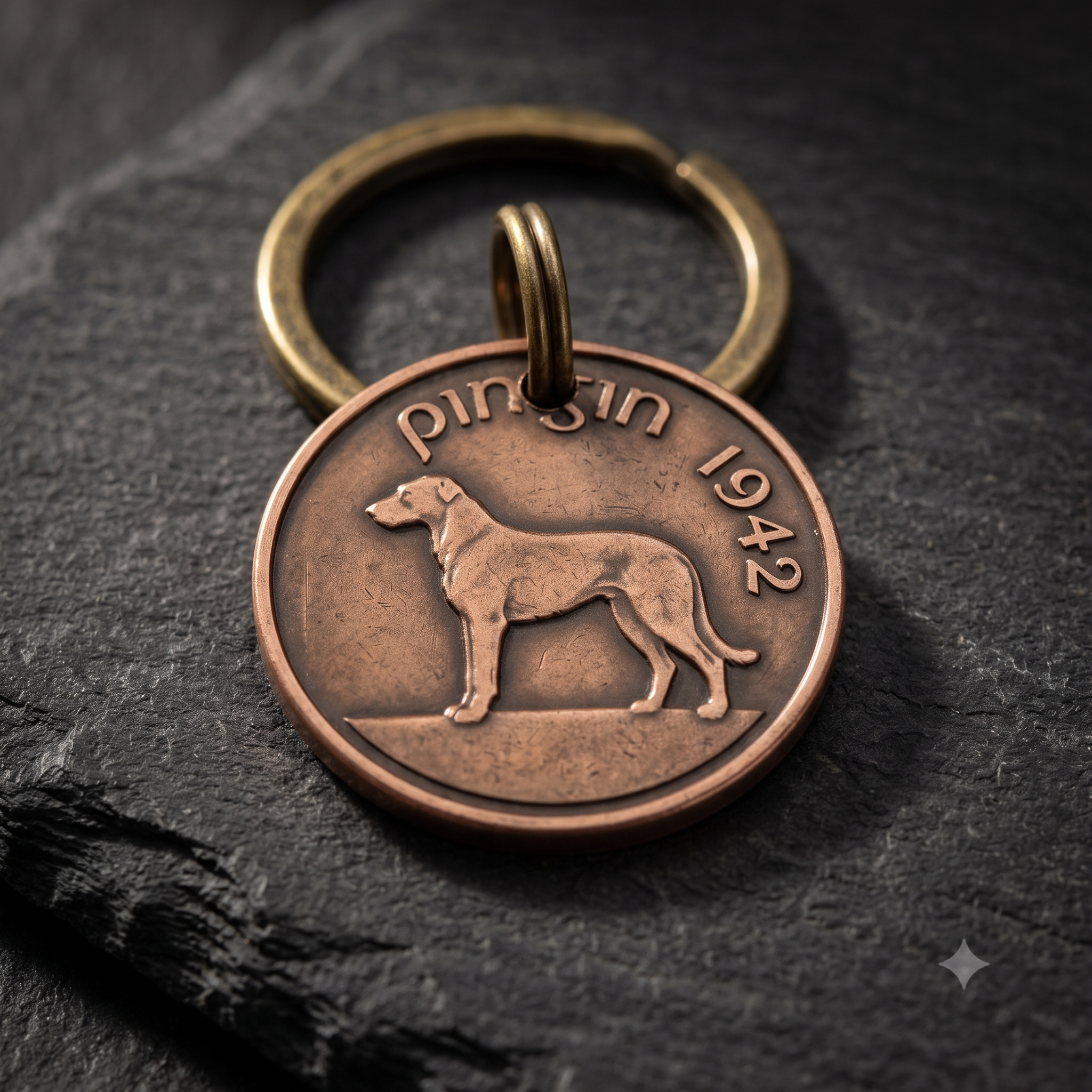 Antique Copper Wolfhound Penny Collar Tag