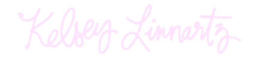 Pink handwritten text reading 'Kelsey Limartz' on a black background.