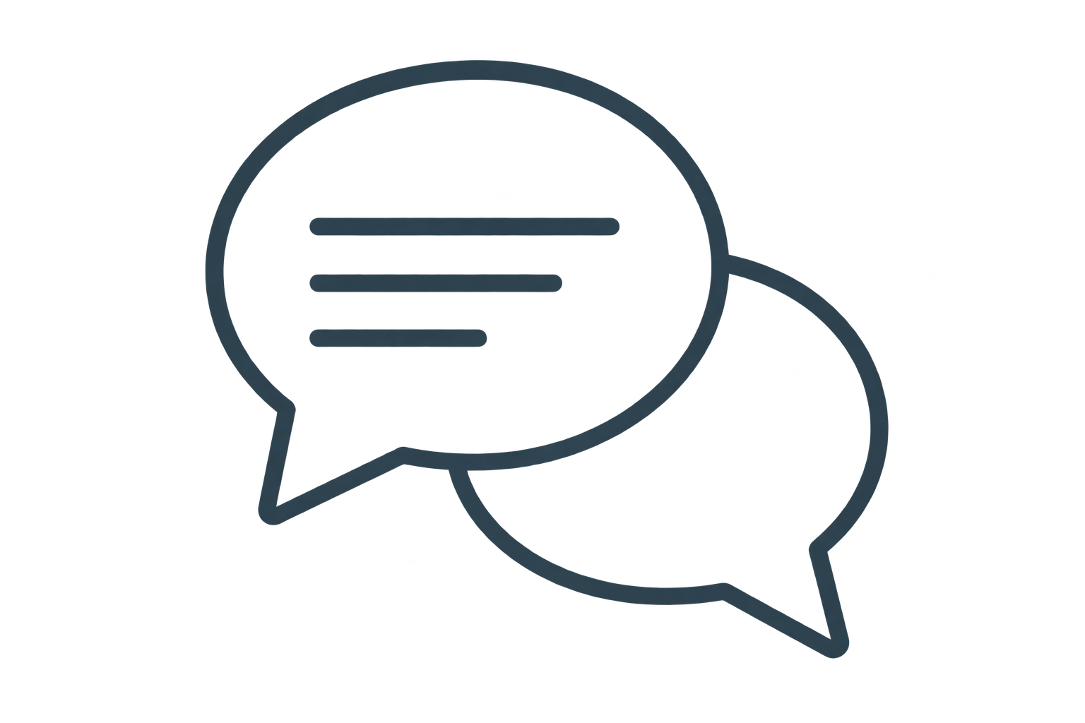 Outline of two overlapping speech bubbles, one with lines representing text.
