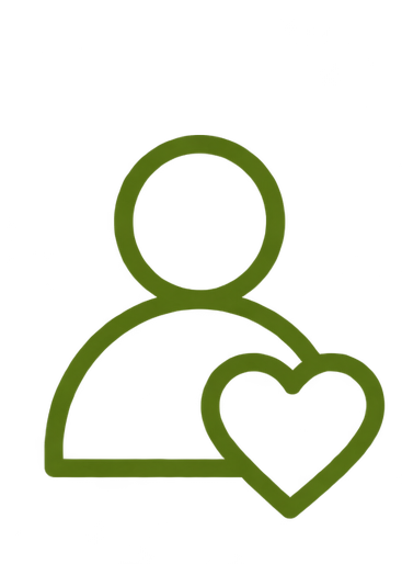 Outline of a person with a heart symbol.