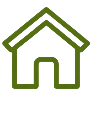 A simple, stylized outline of a house in green.