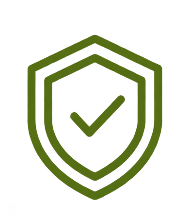 Green shield with a checkmark inside, symbolizing security or protection.