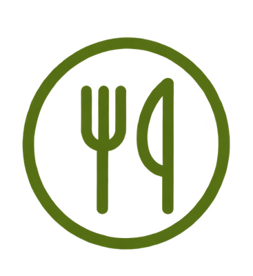 Green circular icon with a fork and knife inside.