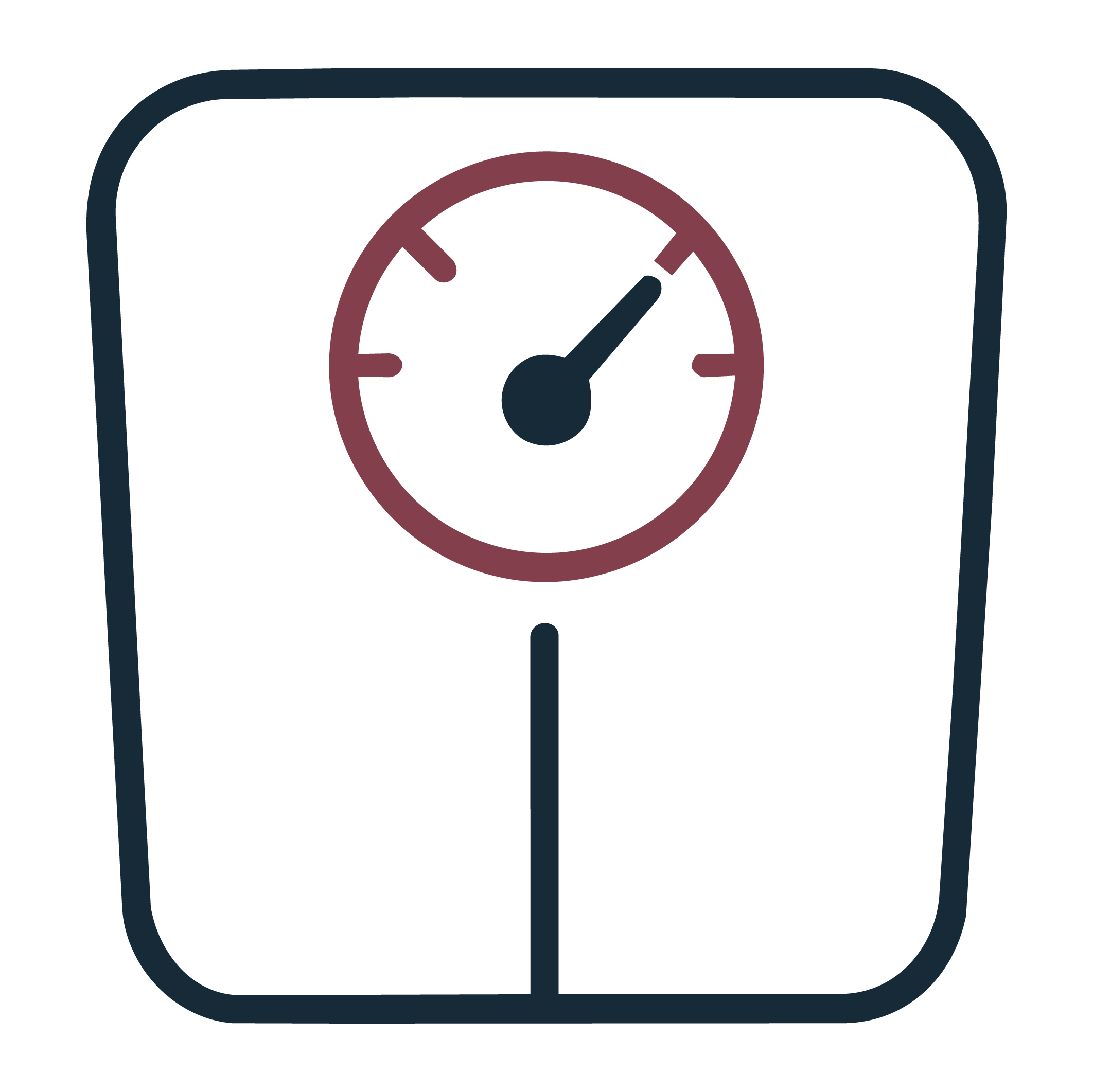 Digital illustration of a weighing scale with a round dial and a needle pointing to the middle.