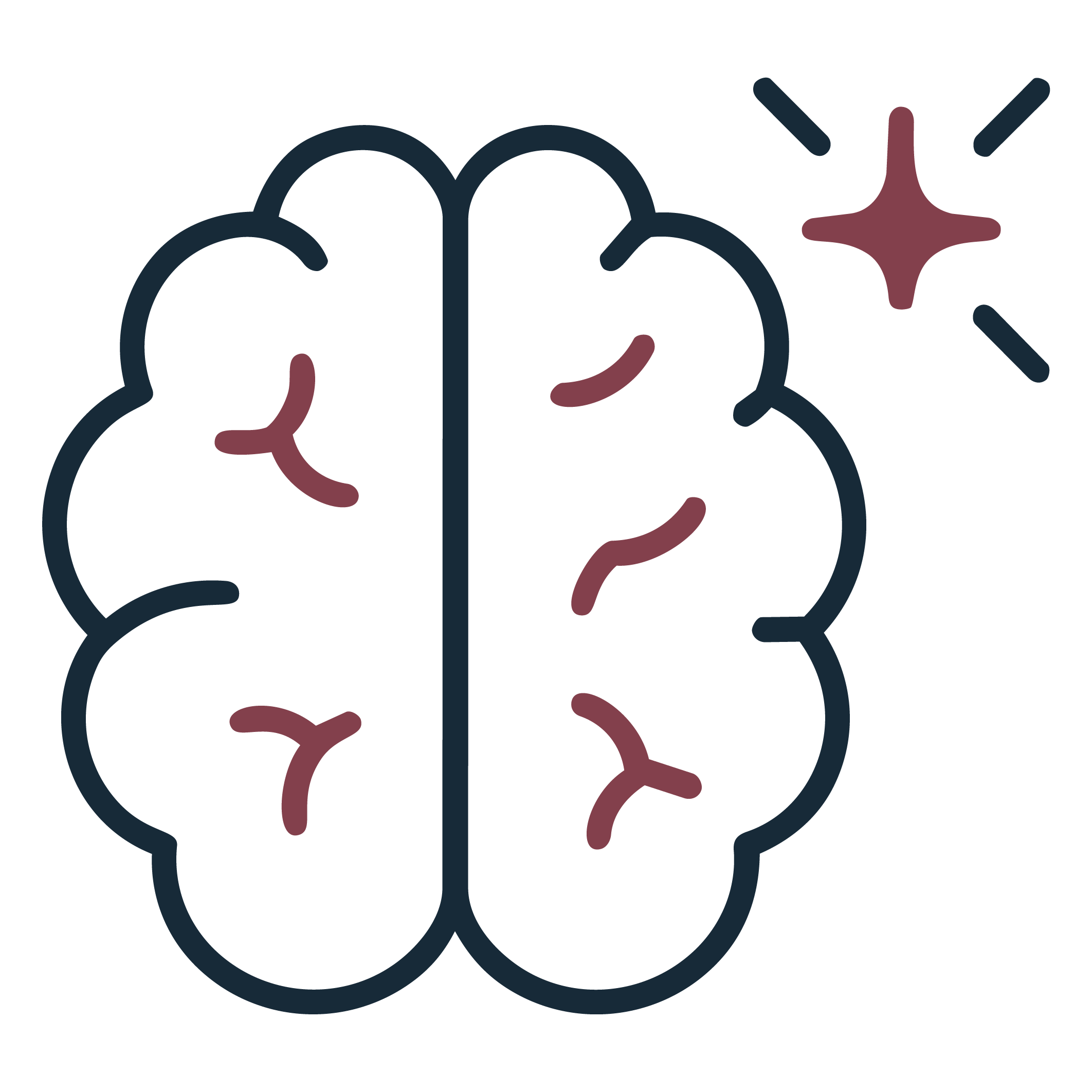 Stylized illustration of a human brain with drawn neurons and synapses on a black background.
