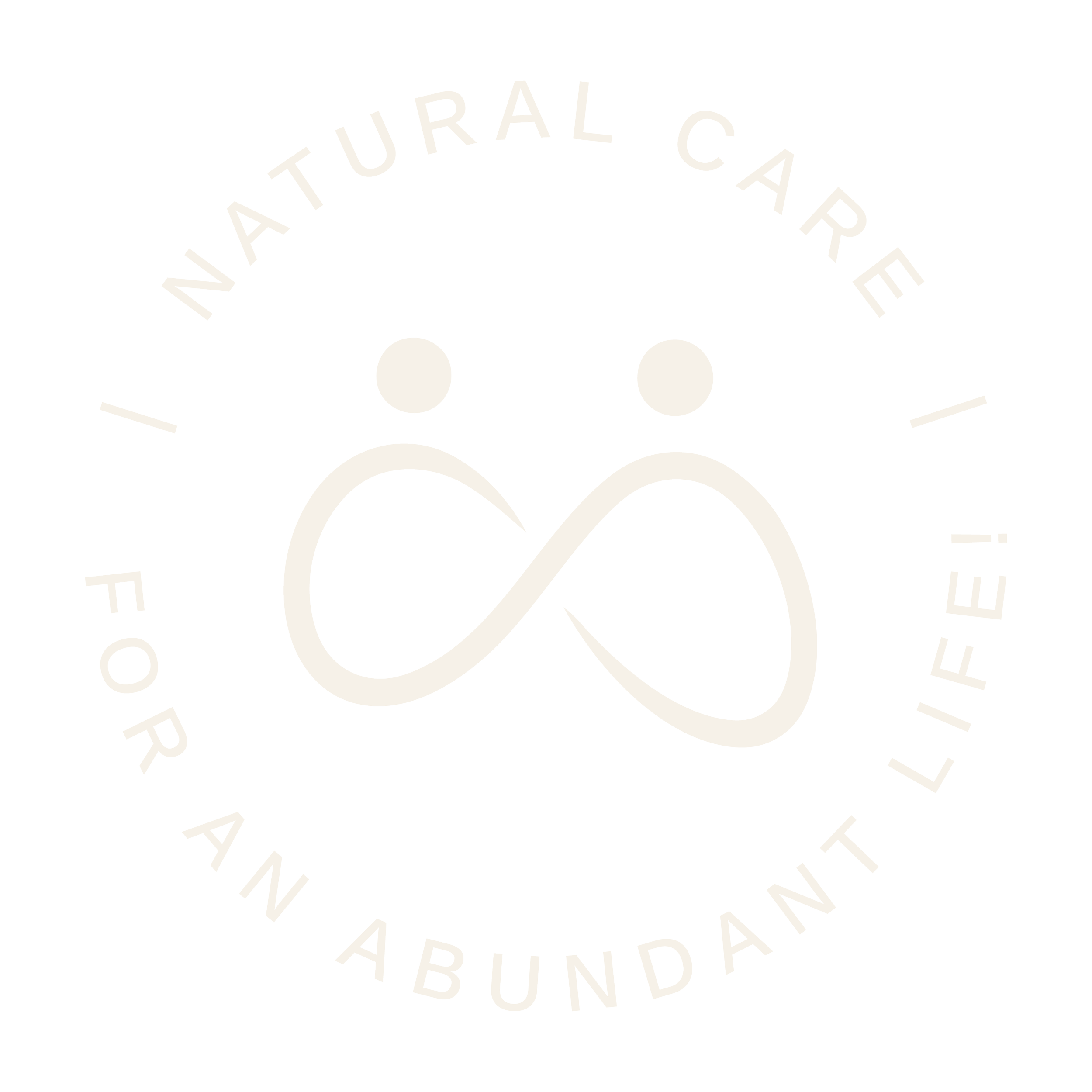 Close-up of a logo with the words 'Natural Cure' and 'Banding' arranged in a circular pattern around a stylized infinity symbol.