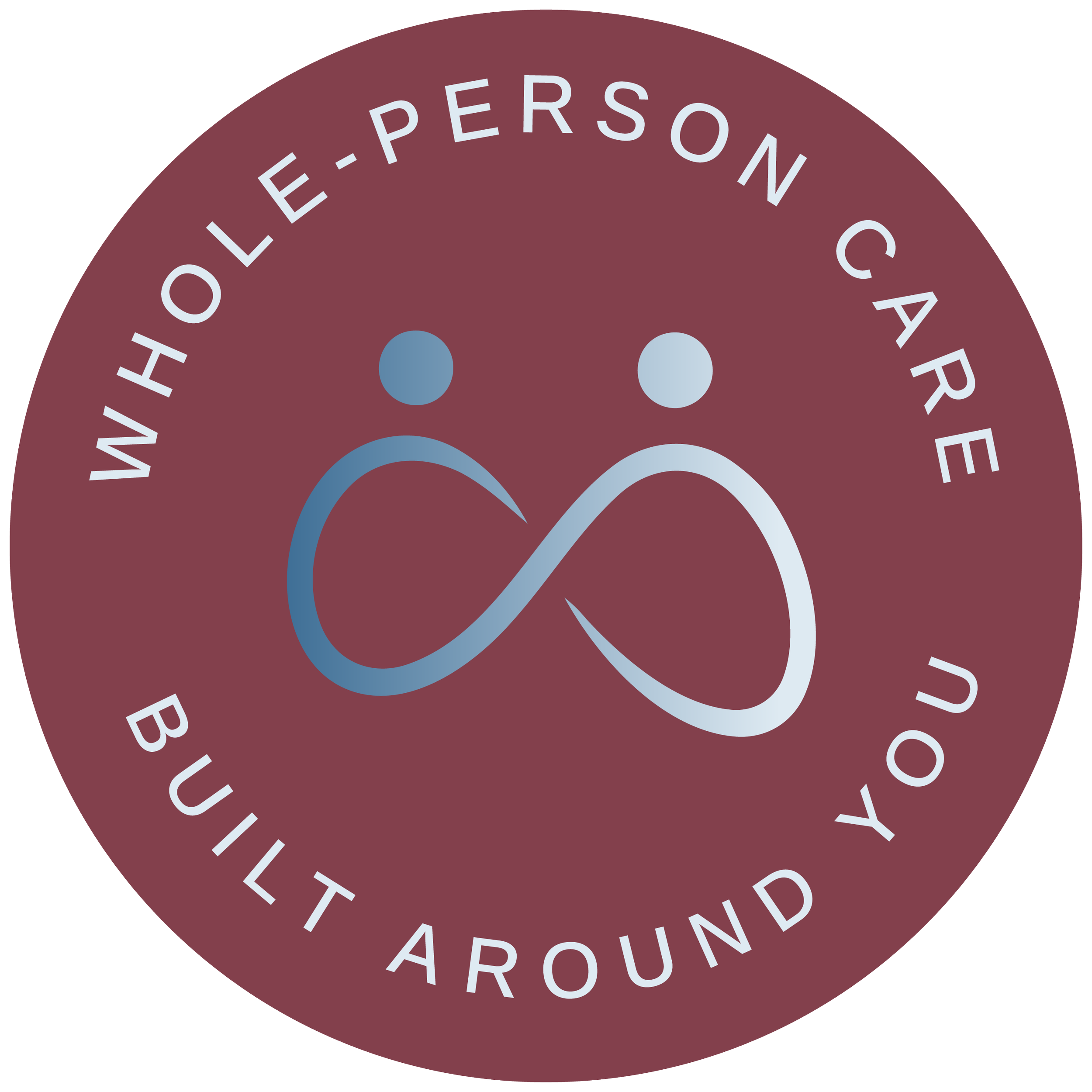 Close-up of a circular badge with the words 'WE' and 'THE', as well as 'BEYOND' and 'AROUND' visible, indicating it is part of a larger message.
