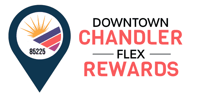 Family event Chandler, Logo for Downtown Chandler Flex Rewards with a map pin containing a sunrise or sunset graphic and the zip code 85225.