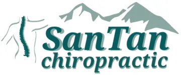 Logo for SanTan Chiropractic featuring mountain peaks and a stylized spine.