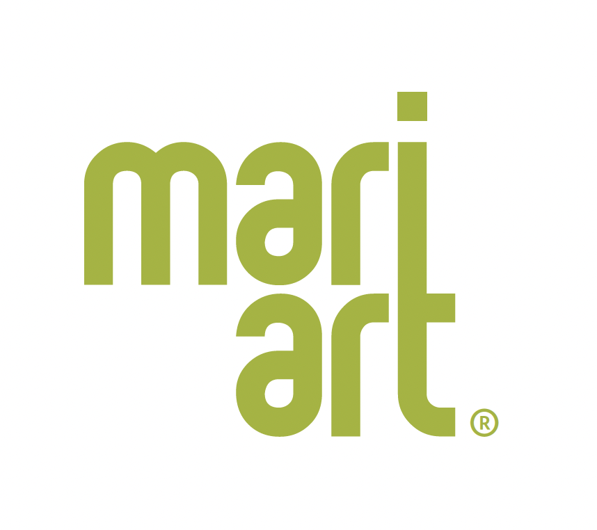 Logo with the words "mari art" in lowercase, green font on a white background.