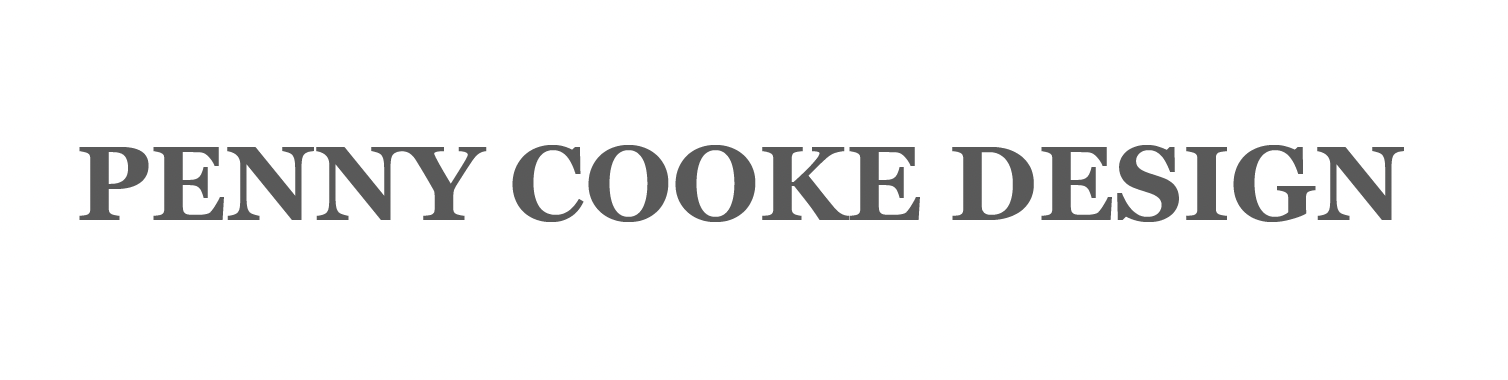 Text reads 'PENNY COOKE DESIGN' in bold gray font on a white background.