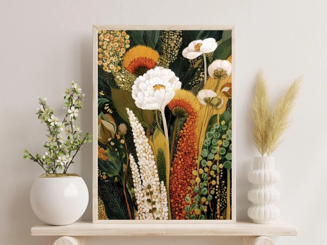 Abstract Botanical Print: Earthy Tropical Wildflower Art for Organic, Collected Interiors