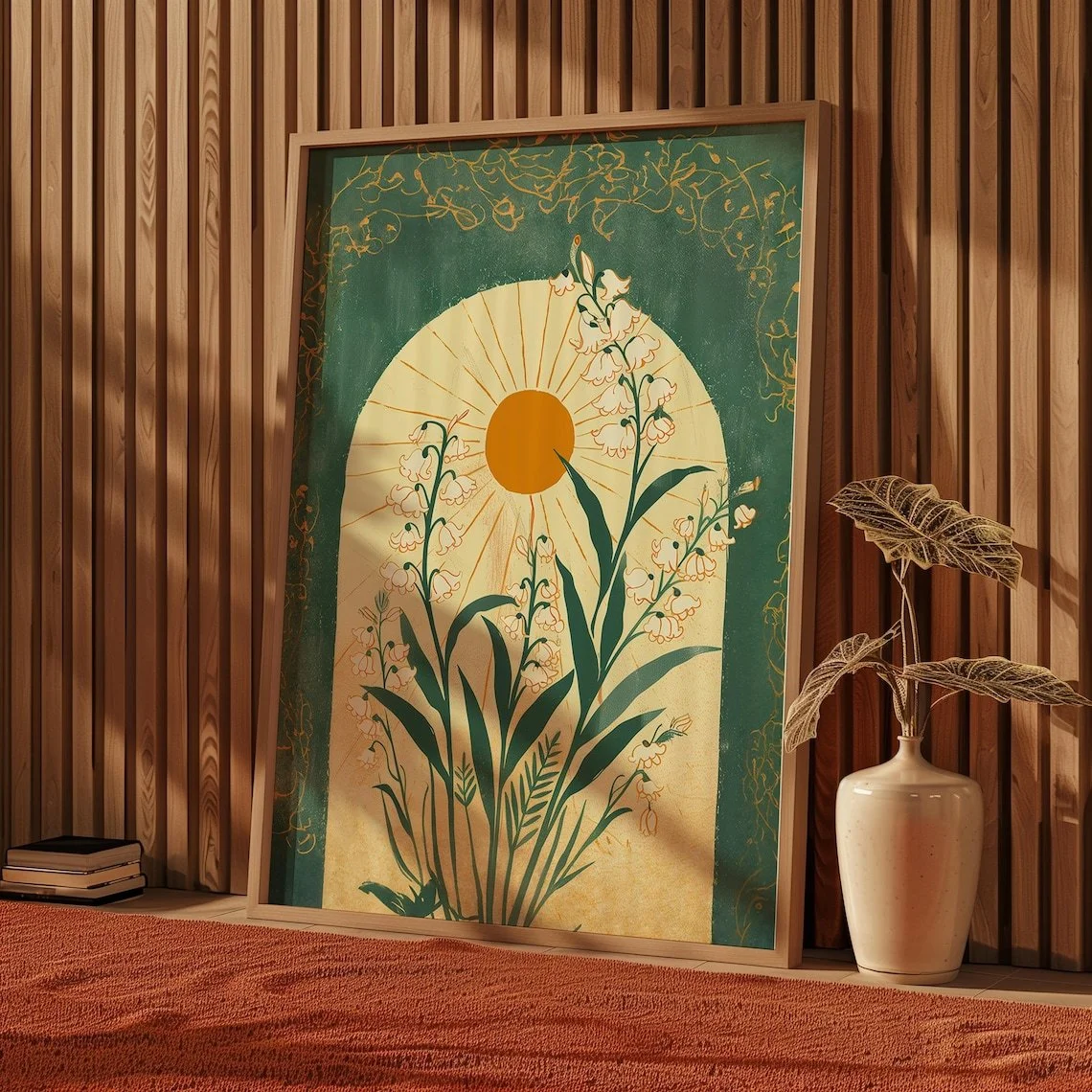 Lily of the Valley Emerald Green Sun Art: A Botanical Statement for Eclectic Interiors