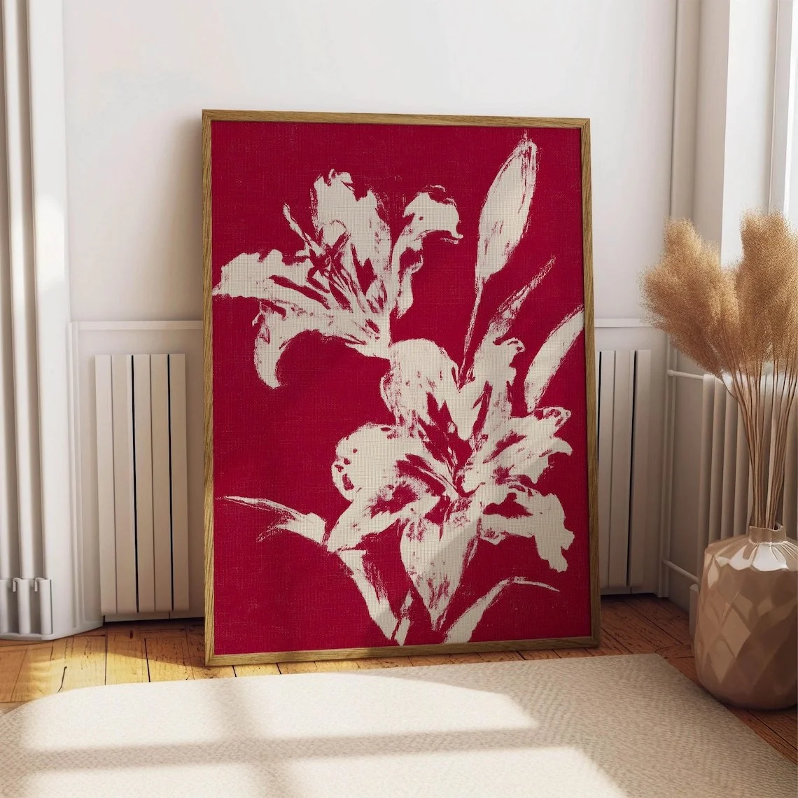 Red Lily Print: A Graphic Floral Accent for Contemporary Interiors