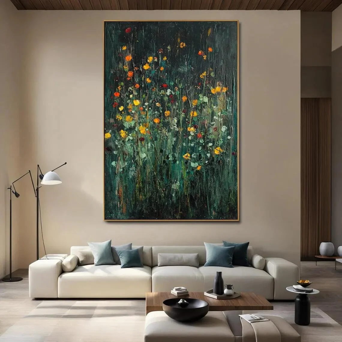 Green Abstract Wildflower Oil Painting: A Garden-Inspired Study in Color and Texture