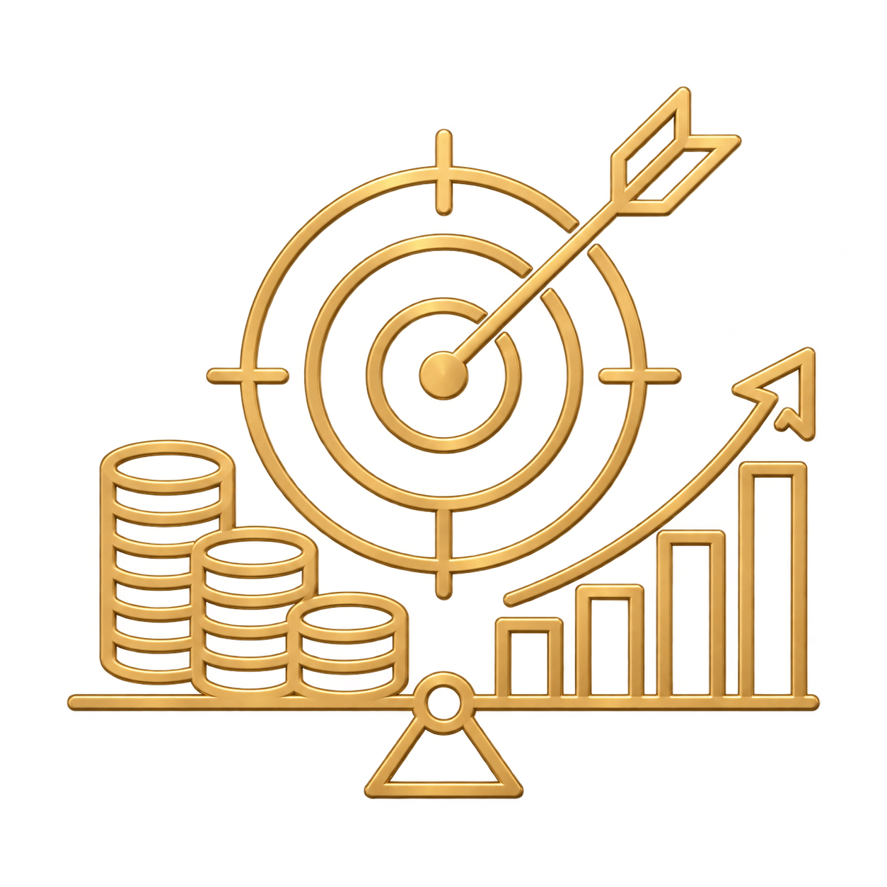 Financial performance target icon with growth chart and coins