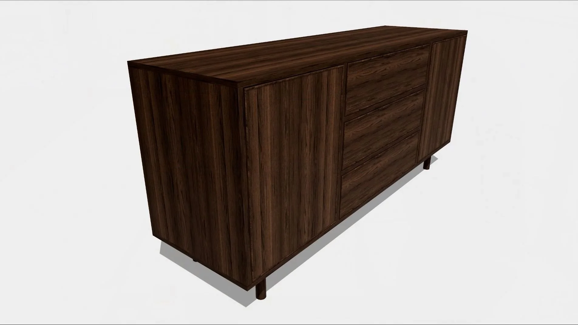 3D rendering of the Modern Walnut Sideboard from an angled front view
