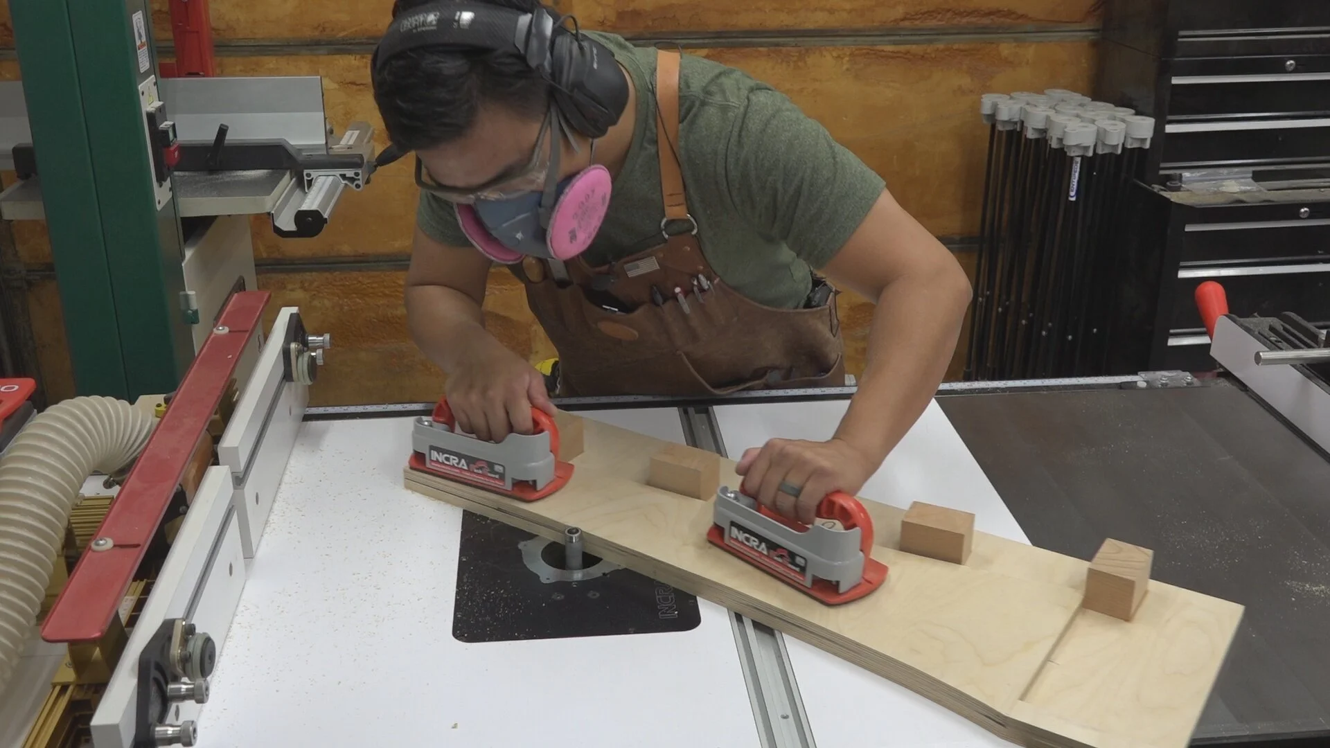 Pattern routing the template to the pattern routing jig using a top bearing bit in the router table