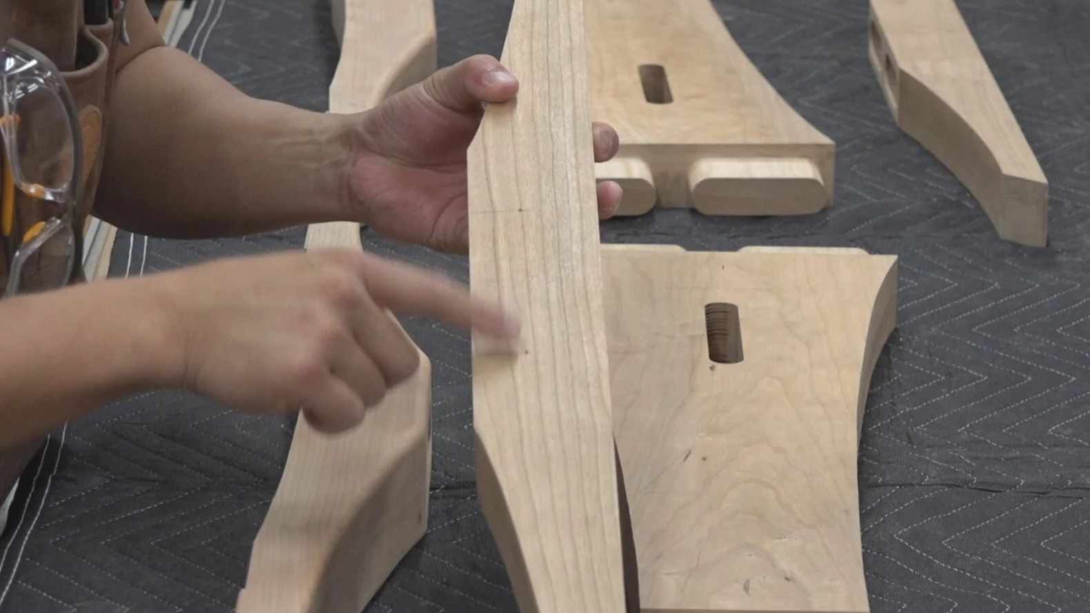 The location of the holes on the mortise portion of the leg assembly