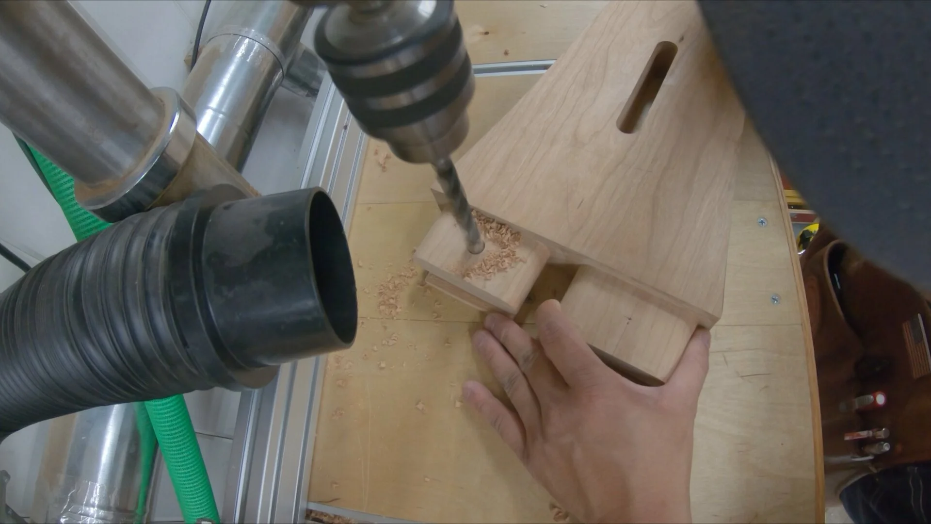 Drilling the offset hole in the tenon