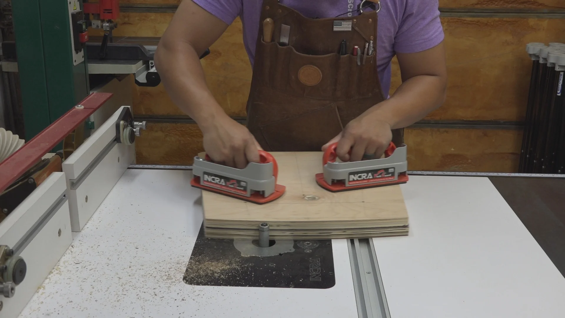 Cutting the final shape on the router table using a pattern router bit.