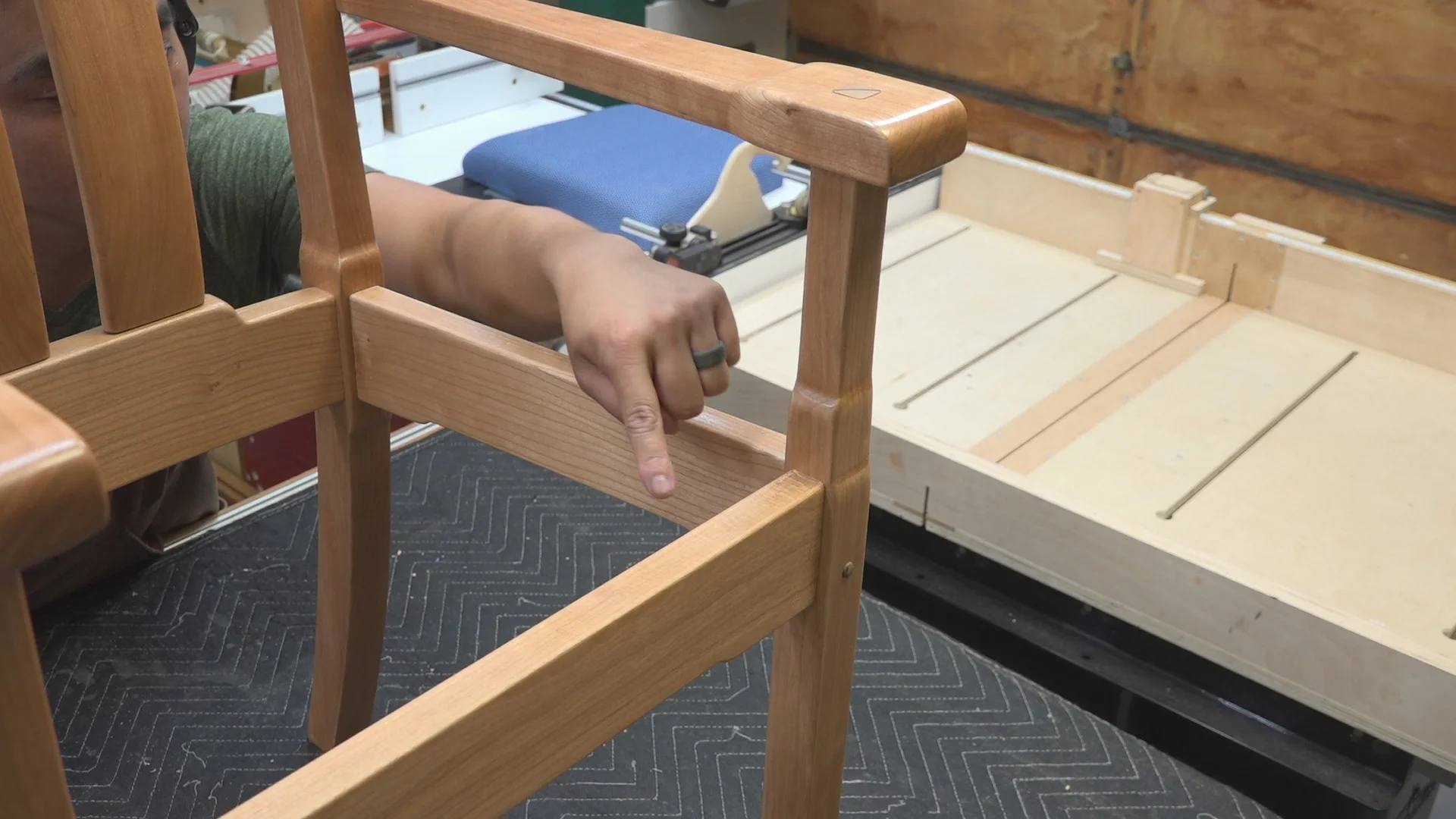 The corner blocks are placed diagonally between chair rails.