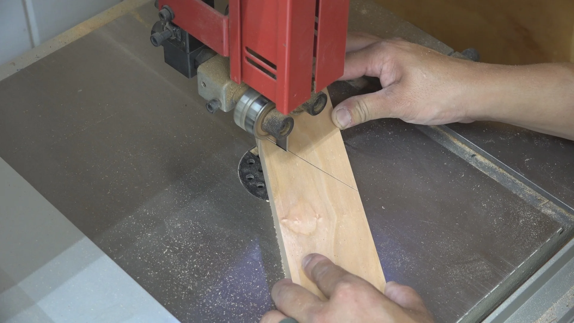 I cut the traced line on the bandsaw.