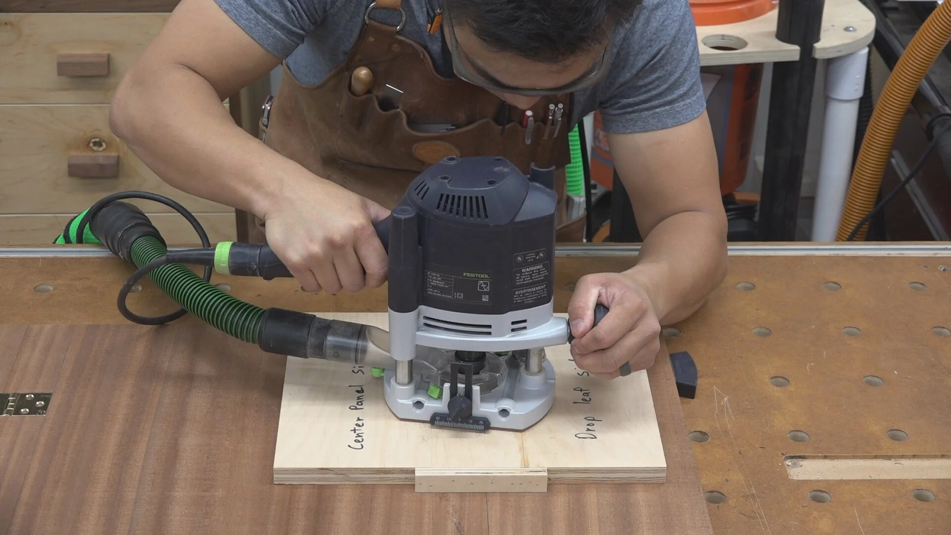 I route the knuckle mortise 3/16” deep making sure to follow the edge of the knuckle spacer.