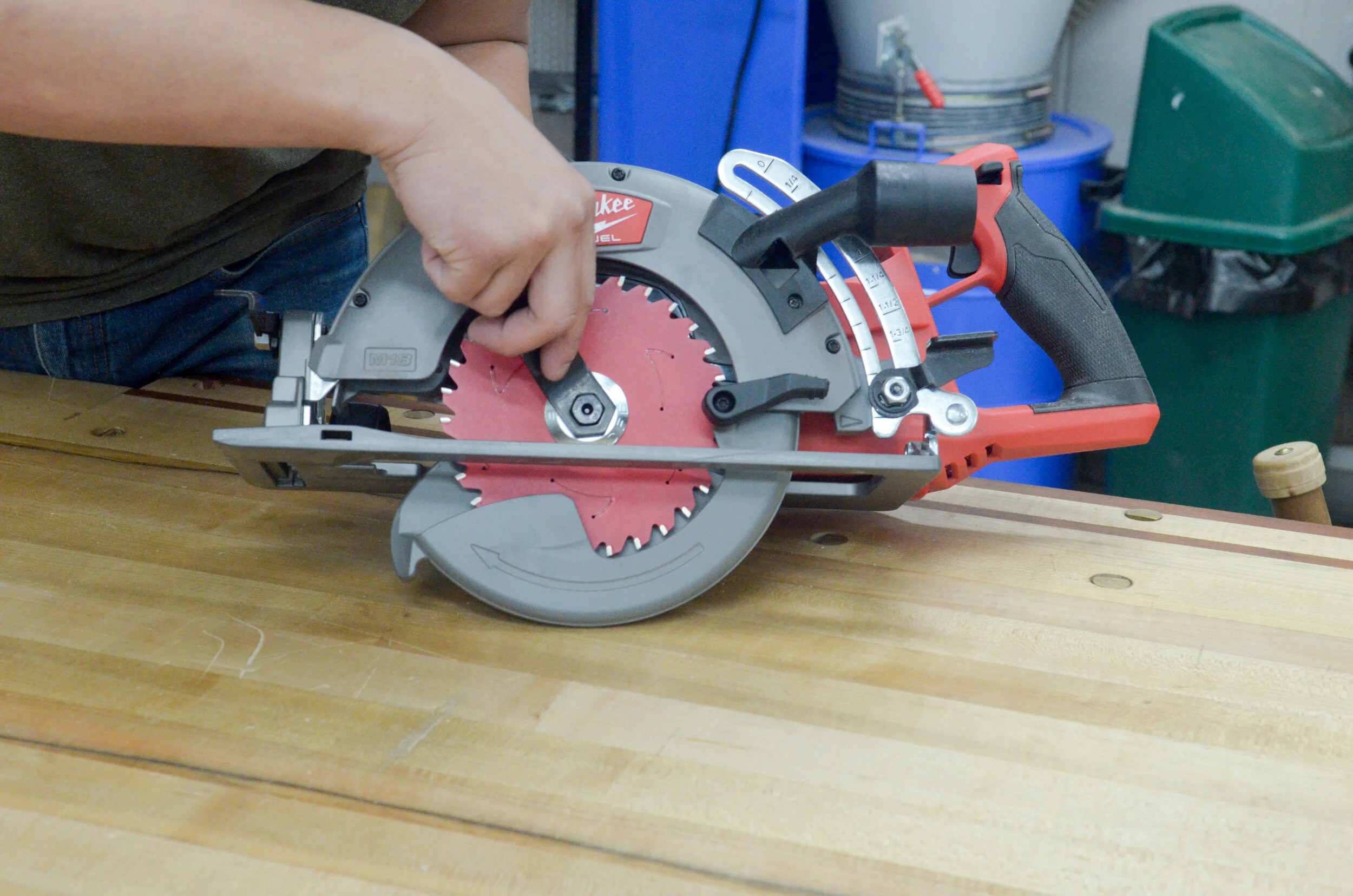 The Diablo metal cutting blade mounted on my Milwaukee circular saw. I used this to cut 1/8” thick flat steel bar.