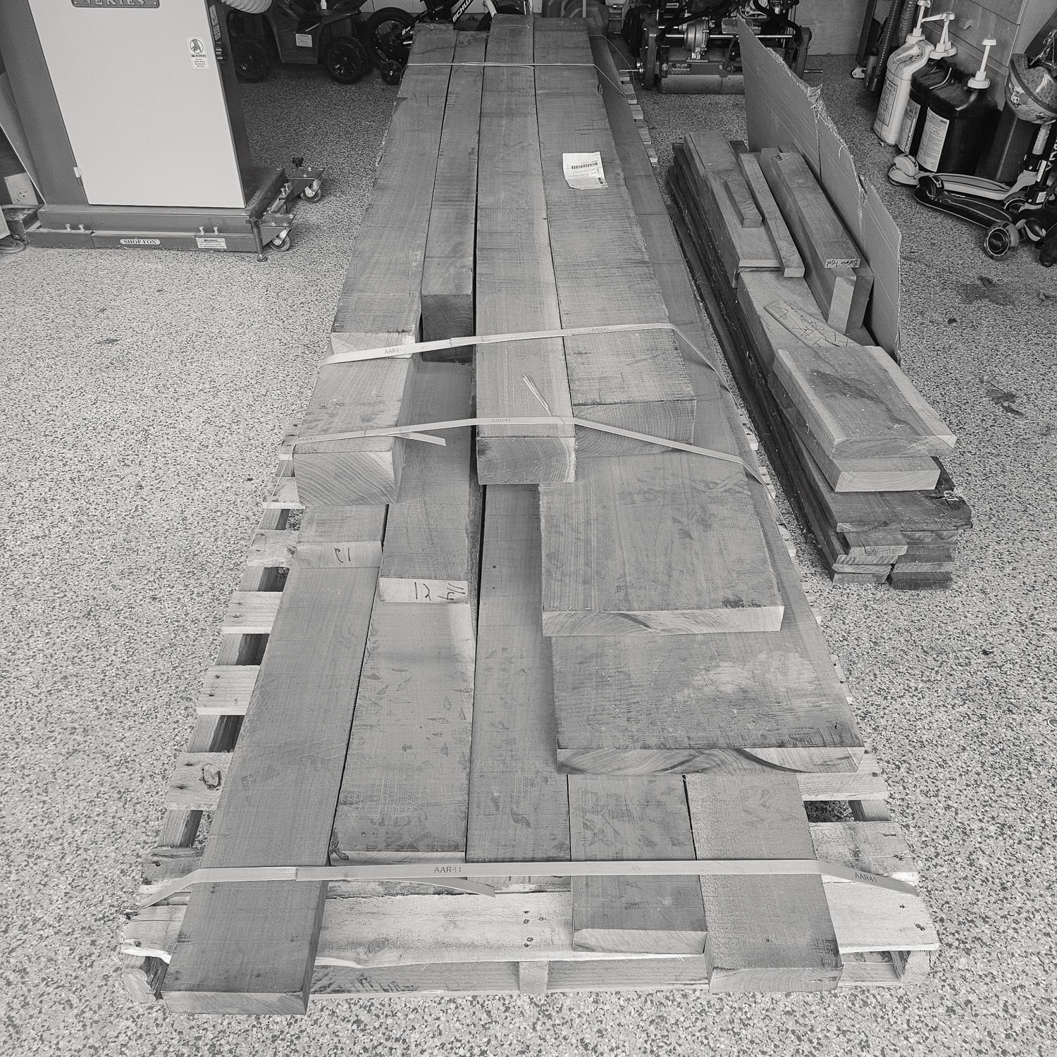 Walnut boards laid out in the workshop (Copy)