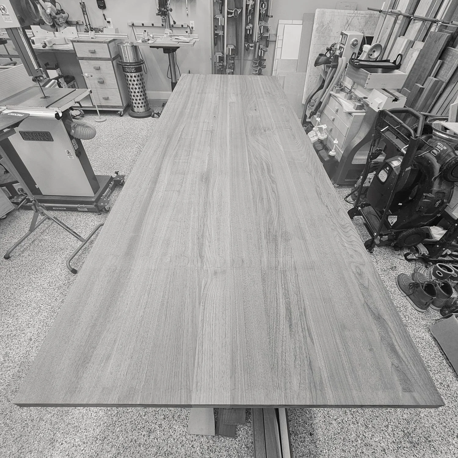 Large walnut tabletop in progress in the workshop (Copy)