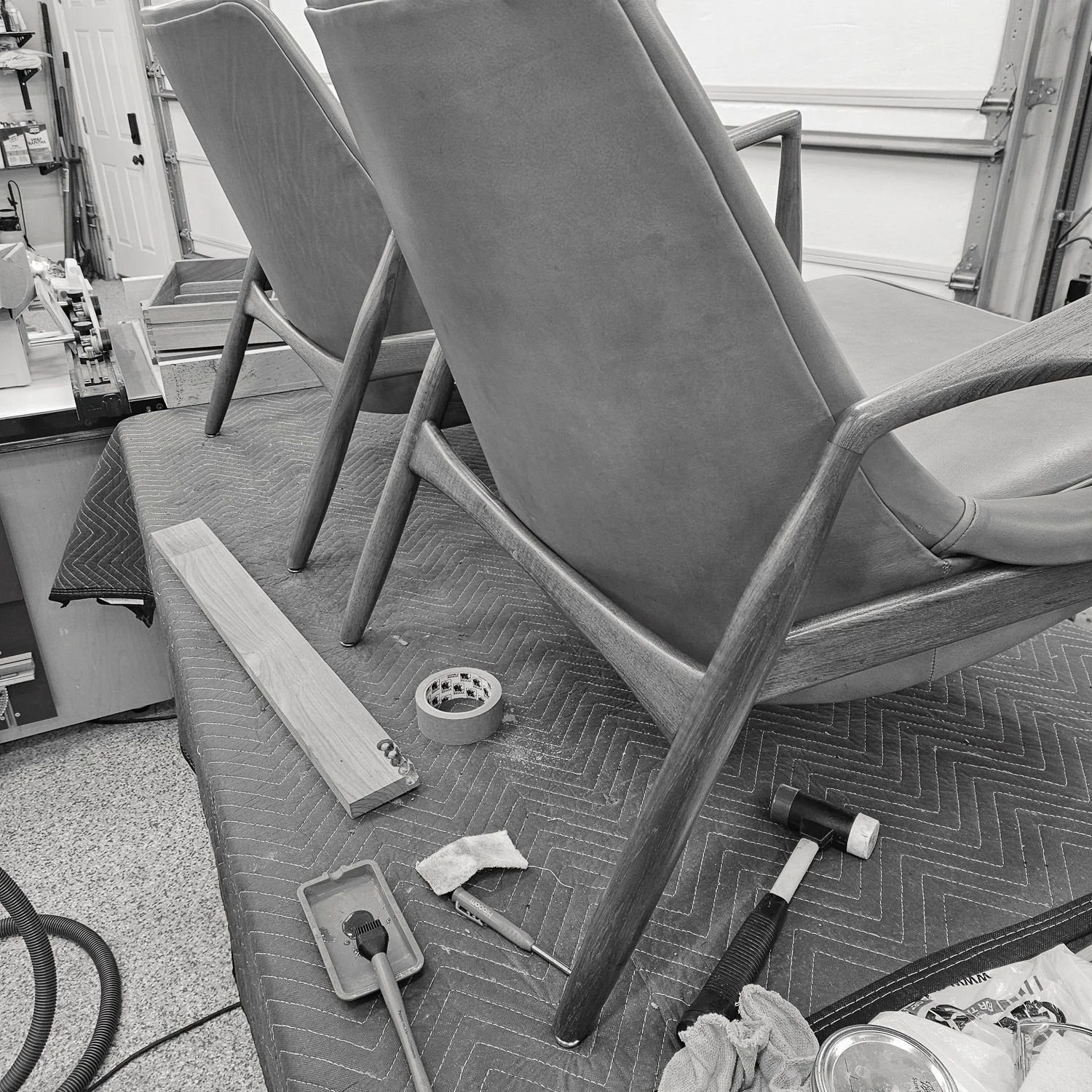 Seal lounge chair reassembled in the workshop during restoration (Copy) (Copy) (Copy) (Copy)
