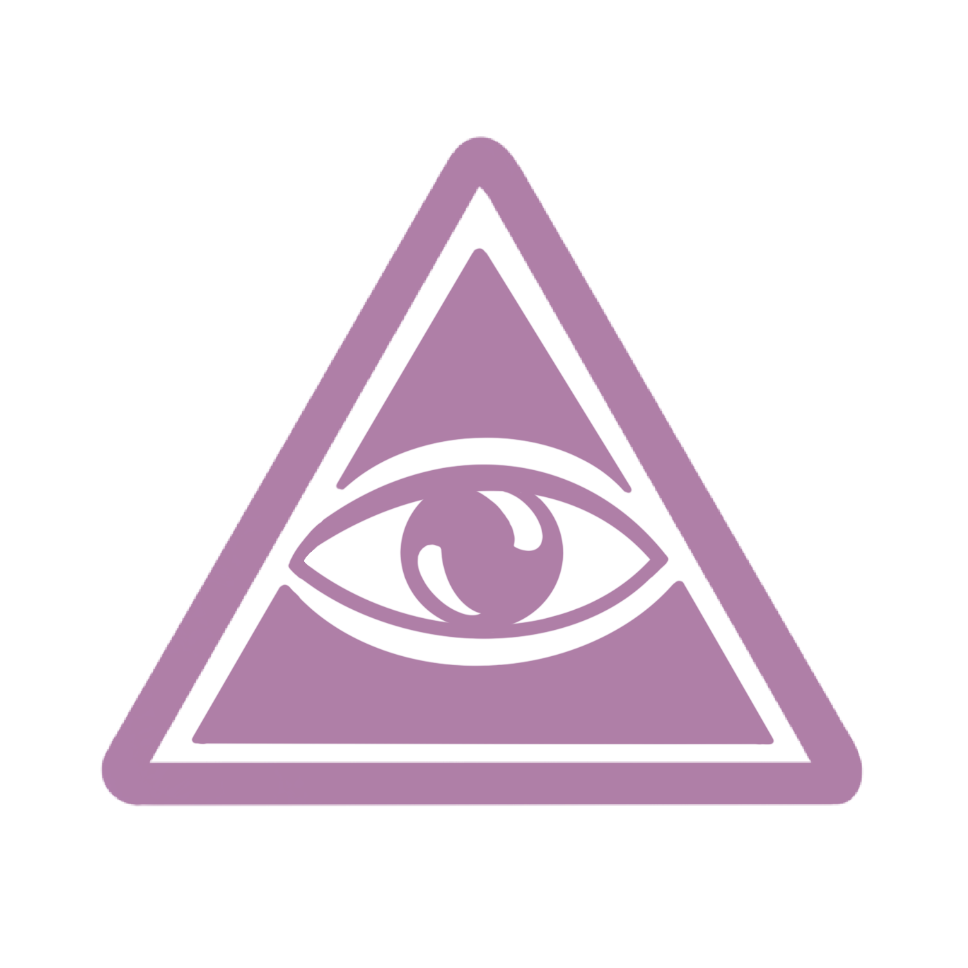 A purple triangular symbol with an eye and a crescent moon inside, resembling a mystical or esoteric graphic.