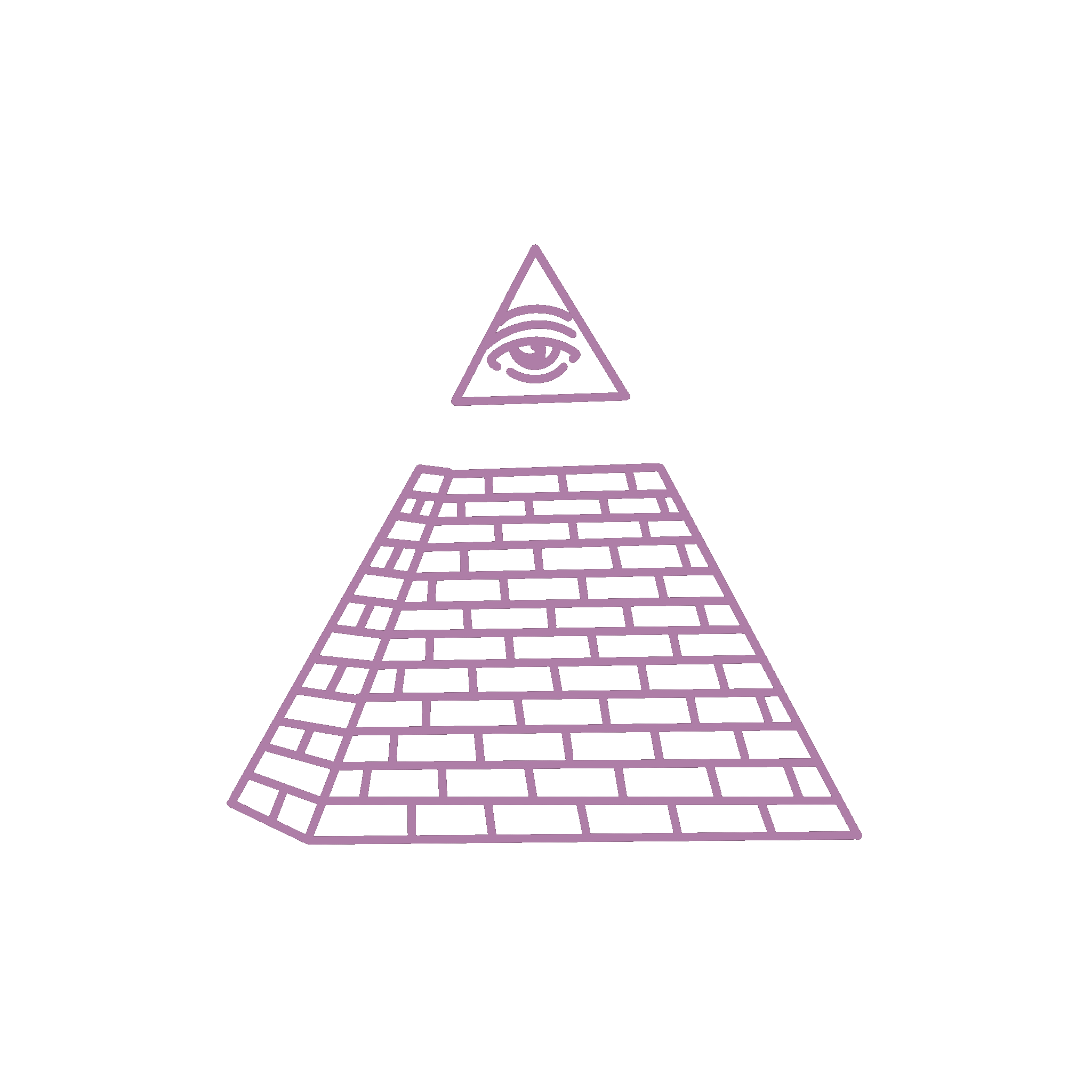 A purple and pink illustrated triangle with an eye inside, rising above a brick pathway on a purple background.