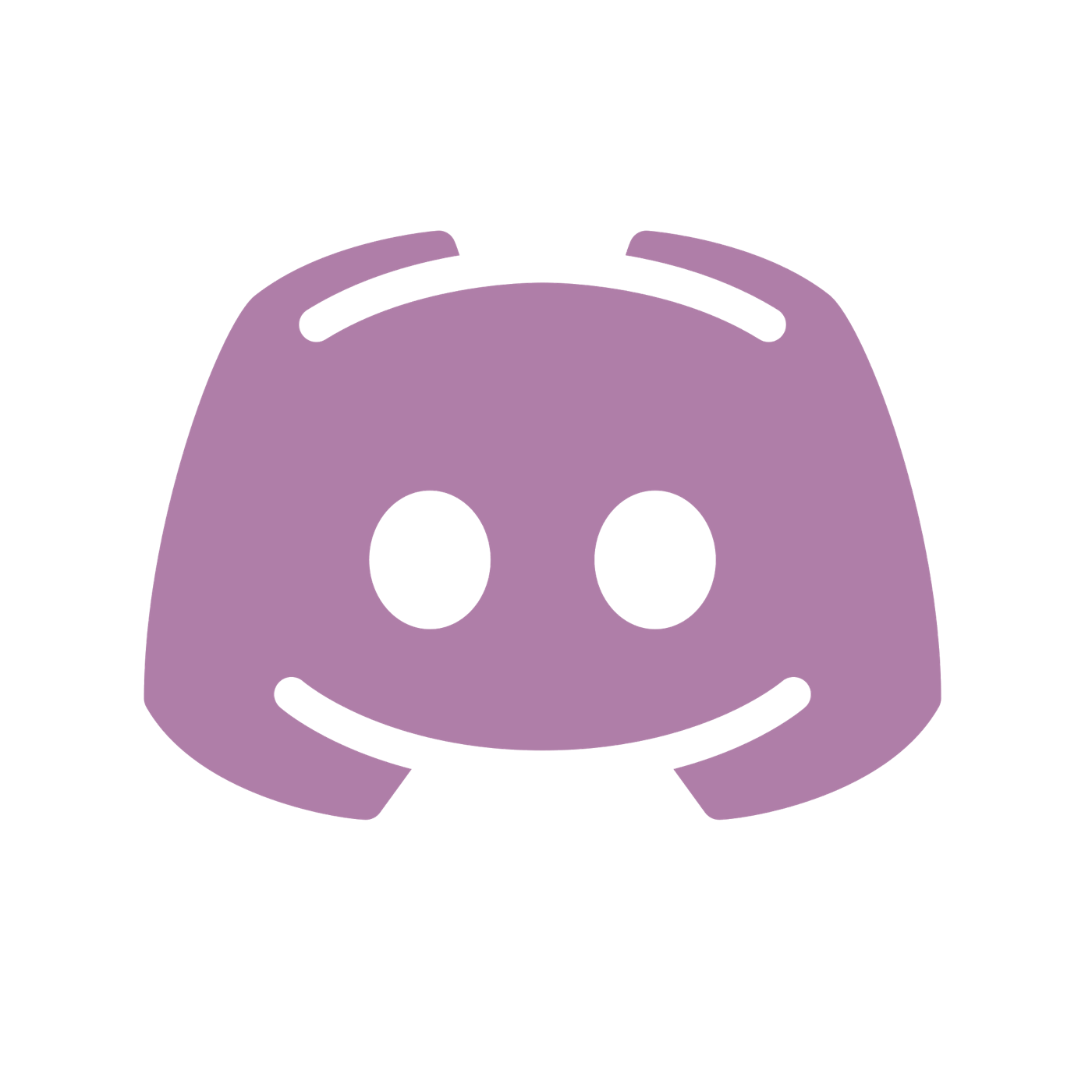 Digital illustration of a purple smiling emoji face with a rounded shape and two black oval eyes, set against a black background.